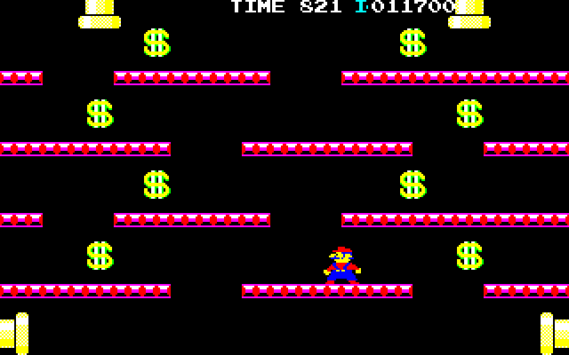 Mario Bros. Special (Sharp X1) screenshot: Bonus stage, gotta get the dough