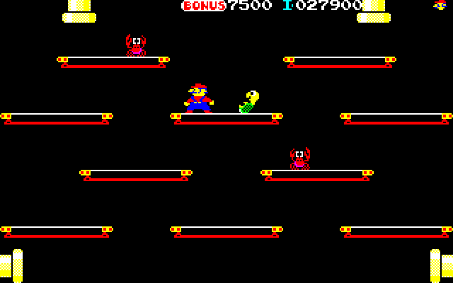 Mario Bros. Special (Sharp X1) screenshot: Second cycle, same levels but with new enemies - Sidesteppers (crabs)