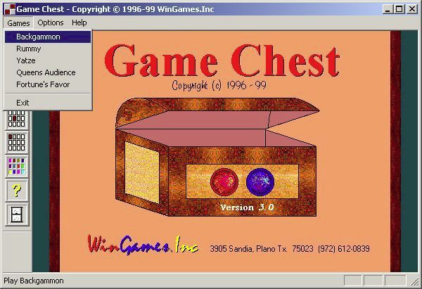Game Chest (Windows) screenshot: The start screen. Games can be selected rom the drop down menu or from the icons on the left