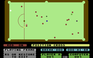 On Cue (Commodore 64) screenshot: Select the next shot (Snooker)