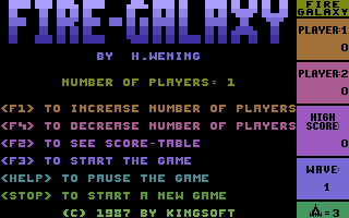 Fire Galaxy (Commodore 16, Plus/4) screenshot: Title Screen.