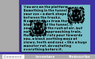 James Herbert's The Rats (Commodore 64) screenshot: A minor character attacked by rats.