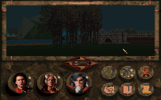 Betrayal at Krondor (DOS) screenshot: A small grove and a bridge ahead