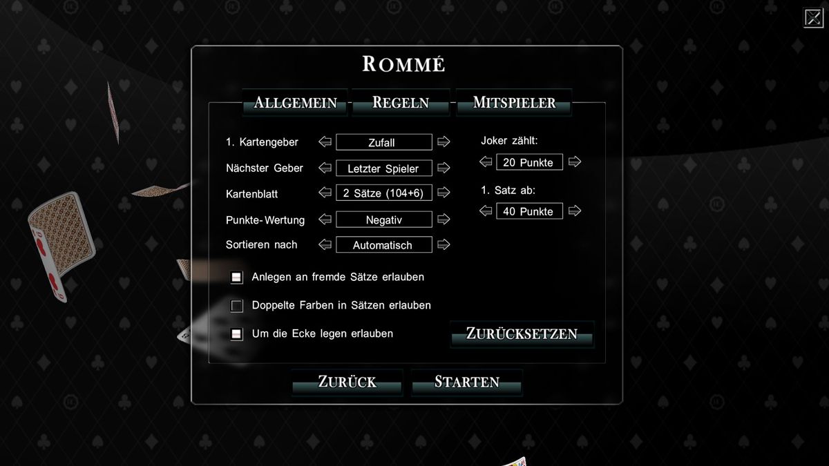 The Royal Club: Rommé 2017 Edition (Windows) screenshot: Menue