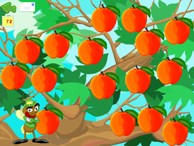 JumpStart 2nd Grade (Windows) screenshot: A memory game, involving maths, reading, and delicious apples.