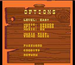 Lucky Luke (SNES) screenshot: Options Screen