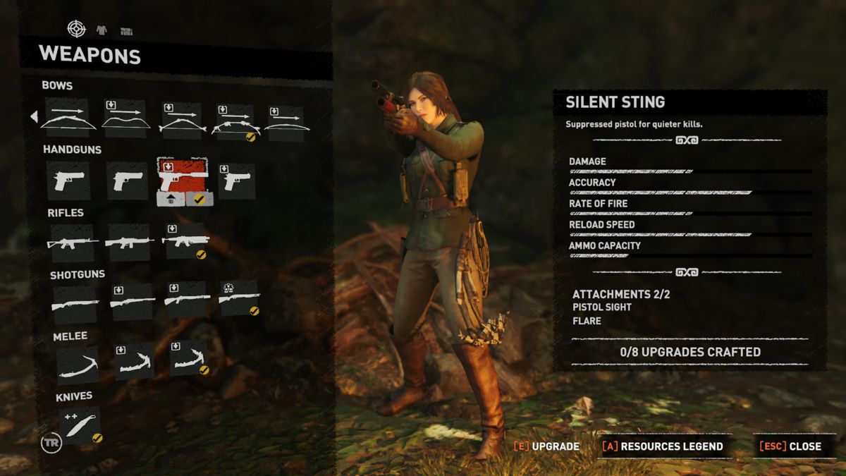 Shadow of the Tomb Raider: Classic Trinity Gear (Windows) screenshot: Silent Sting weapon equipped.