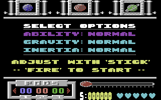Neutralizor (Commodore 64) screenshot: Skill adjust screen.