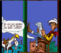 Lucky Luke (SNES) screenshot: Planning your next move with Jolly