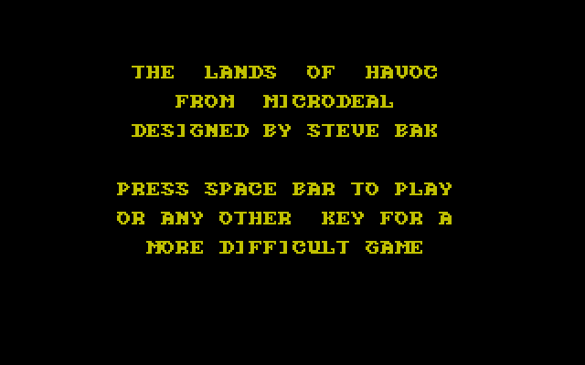 The Lands of Havoc (Atari ST) screenshot: Title screen and difficulty select (Medium resolution 620x200, 4 colors)