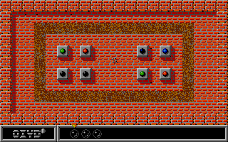 Oxyd (Atari ST) screenshot: In the color version, the stones contain balls of different colors (and no geometrical symbols)