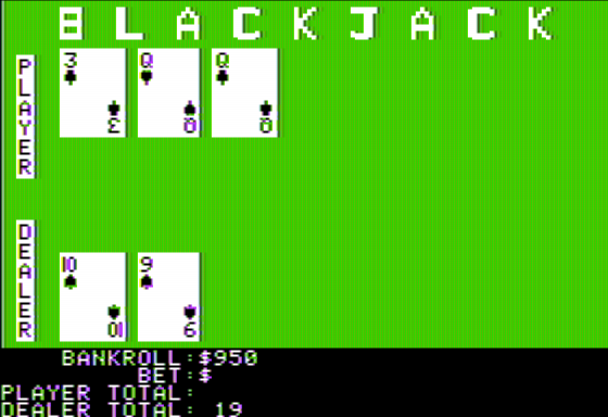 Casino (Apple II) screenshot: Blackjack Game