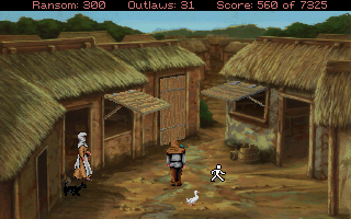 Conquests of the Longbow: The Legend of Robin Hood (DOS) screenshot: Arriving in a village, disguised