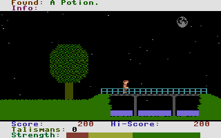 The Magicians Curse (Commodore 16, Plus/4) screenshot: Crossing a river.