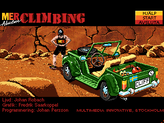 MER Adventure Climbing (DOS) screenshot: Main menu with credits