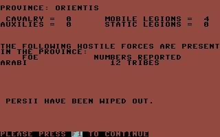 The Fall of Rome (Commodore 64) screenshot: You defeated an army