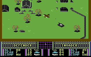 War Play (Commodore 64) screenshot: Flying past a tank.