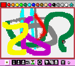 Mario Paint (SNES) screenshot: Various types of brushes can be used to paint with