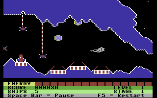 Warlok (Commodore 64) screenshot: Shoot the obstacles.