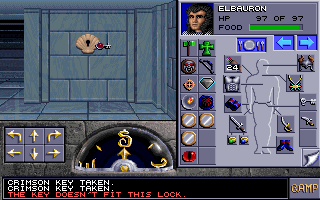 Eye of the Beholder II: The Legend of Darkmoon (DOS) screenshot: You'll spend a lot of time collecting different keys to open those locks. It really gets old after a while, but what can you do