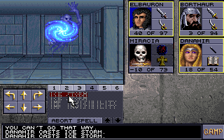 Eye of the Beholder II: The Legend of Darkmoon (DOS) screenshot: This ghost killed one of my characters! Revenge! My mage casts the Ice Storm spell!