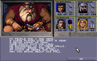 Eye of the Beholder II: The Legend of Darkmoon (DOS) screenshot: Meet a giant king, who is apparently also quite the poet!