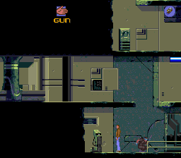 Flashback: The Quest for Identity (DOS) screenshot: A gun! Now I can fight!