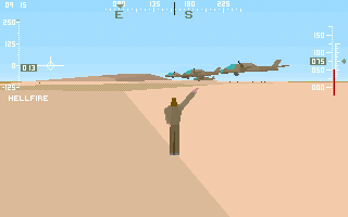 Gunship 2000 (DOS) screenshot: Leading an helicopter squadron unlocks certain missions, like picking up / deploying troops on enemy territory.