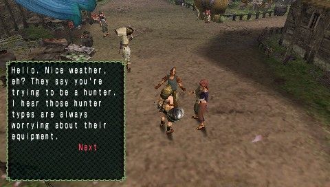 Monster Hunter: Freedom (PSP) screenshot: Talking to a fellow