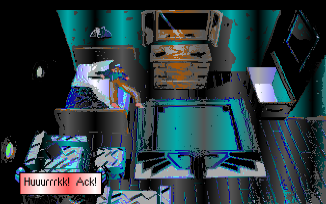 The Dagger of Amon Ra (DOS) screenshot: It doesn't take long for the foul play to begin. (EGA)