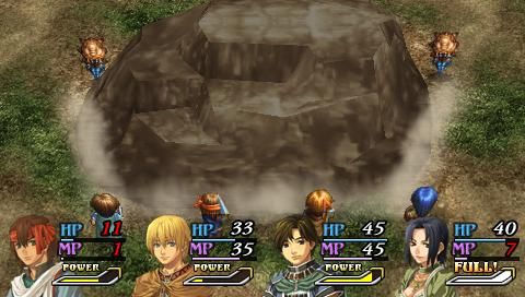 The Legend of Heroes: A Tear of Vermillion (PSP) screenshot: This angry pet castsbig stone on enemies during combat.