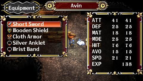 The Legend of Heroes: A Tear of Vermillion (PSP) screenshot: Equipment screen