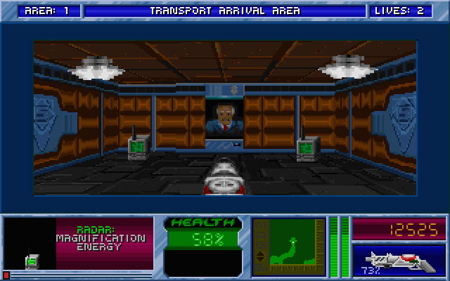 Blake Stone: Planet Strike! (DOS) screenshot: Ah! A rifle and some "magnification energy"!