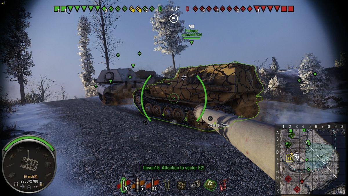 World of Tanks: Fortress Ferdinand (PlayStation 4) screenshot: Driving behind an allied Fortress Ferdinand in my E100