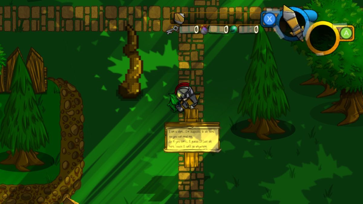 Sword 'N' Board (Windows) screenshot: A sign in the middle of the road