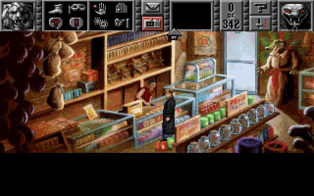 Gabriel Knight: Sins of the Fathers (DOS) screenshot: Like in most Sierra games of the time, interaction icons can be hidden or shown during gameplay