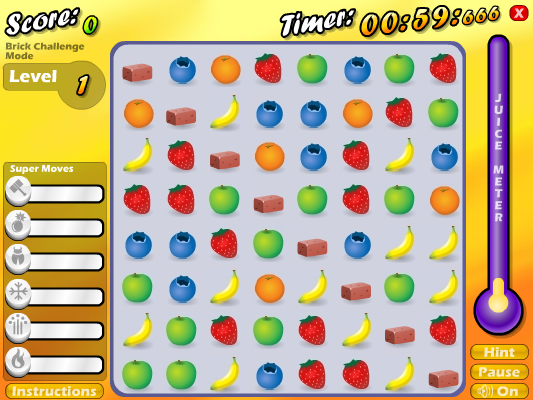 Fruit Smash (Windows) screenshot: Brick challenge mode: start of the game