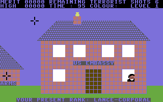Who Dares Wins (Commodore 64) screenshot: The Embassy.