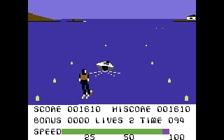 Waterski 3D (Commodore 64) screenshot: Taking a bend.