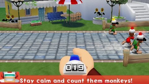 Ape Escape Academy (PSP) screenshot: Count the running apes mini-game