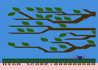 GYPSY (Atari 8-bit) screenshot: Game over laying flat on the grass below the tree