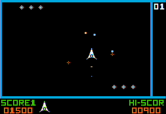 Frazzle (Apple II) screenshot: Yet another alien formation warps in...
