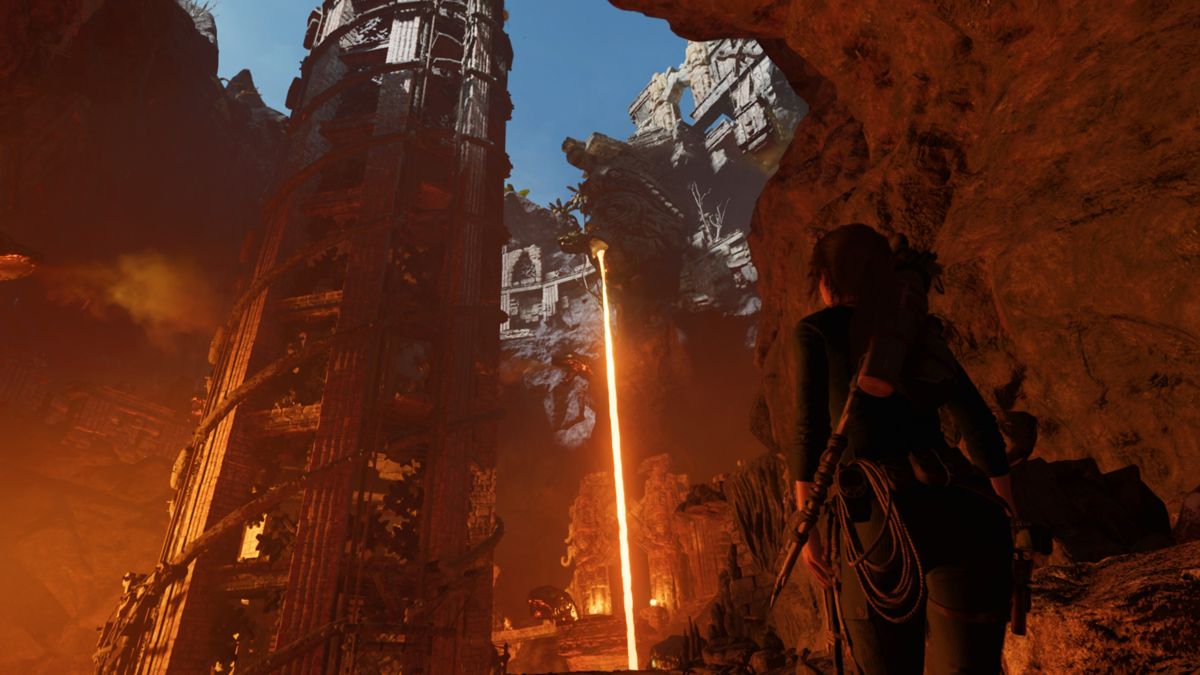 Shadow of the Tomb Raider: The Forge (Windows) screenshot: The large tower at the end you will need to climb.