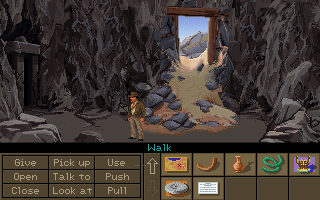 Indiana Jones and the Fate of Atlantis (DOS) screenshot: Exploring an ancient tunnel on Thera (Wits Path)