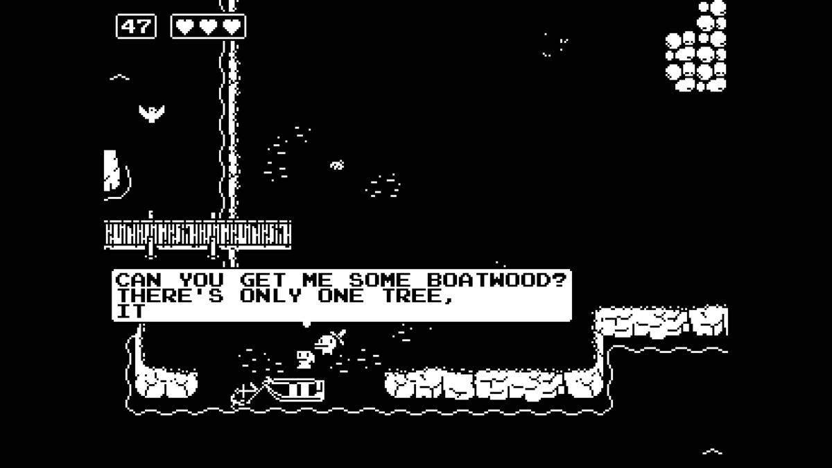 Minit (Windows) screenshot: With some wood the boat could be restored.