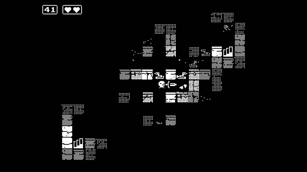 Minit (Windows) screenshot: Moving through a dark dungeon with snakes.
