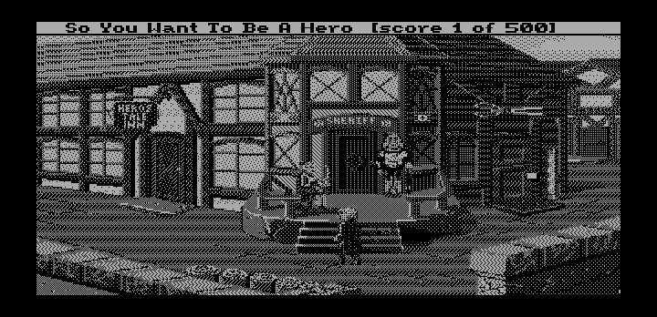 Hero's Quest: So You Want to Be a Hero (DOS) screenshot: Entering the city (Hercules card)