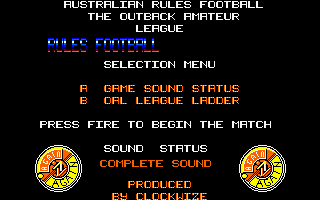Australian Rules Football (Amstrad CPC) screenshot: Title Screen.