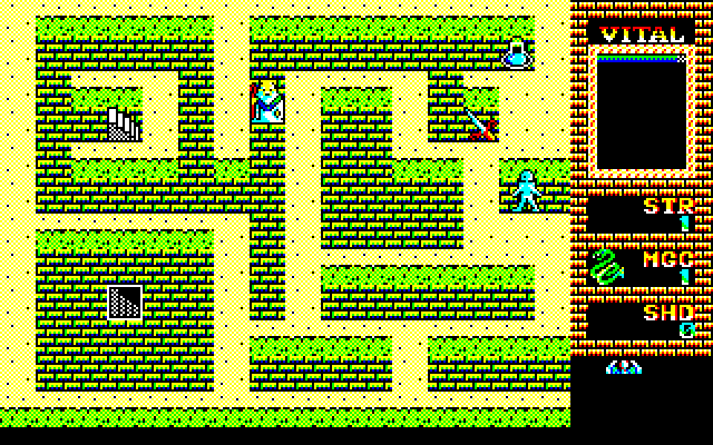 King's Knight (Sharp X1) screenshot: The start of one of the dungeons in Kaliva's stage