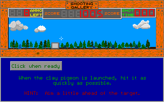 Shooting Gallery (DOS) screenshot: Round 2 is a Skeet Shoot.
